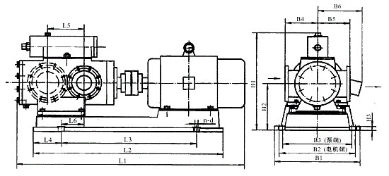 3G45-100×2型船用三螺桿泵外形及安裝尺寸